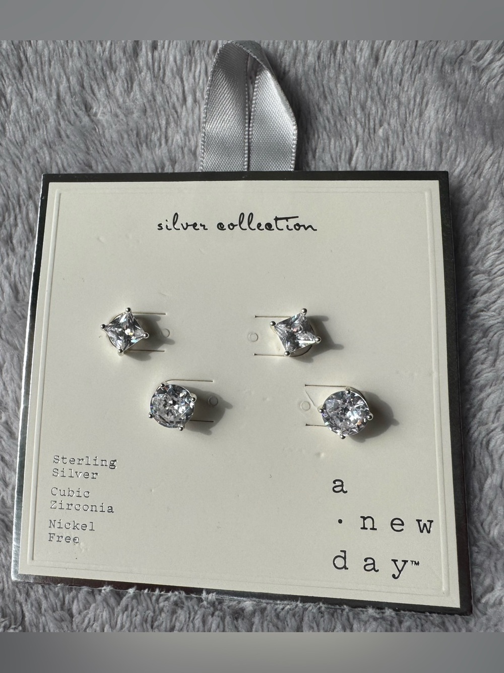 A New Day Silver Collection 2 Pairs of Cubic Zirconia Stud Earrings